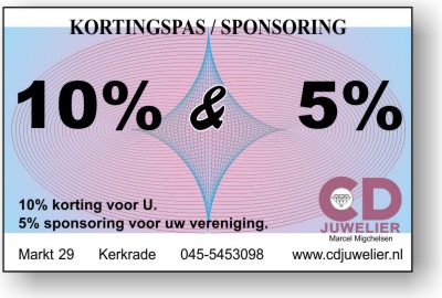10% korting voor U en 5% sponsoring voor uw vereniging bij CD Juwelier