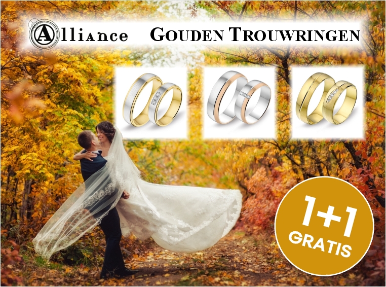 Alliance gouden trouwringen 1+1 gratis