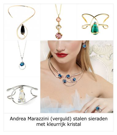 Andrea Marazzini opvallende verguld stalen sieraden met kleurrijk kristal
