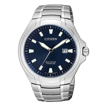 BM7430-89L Afgerond model Citizen titanium horloge blauwe plaat
