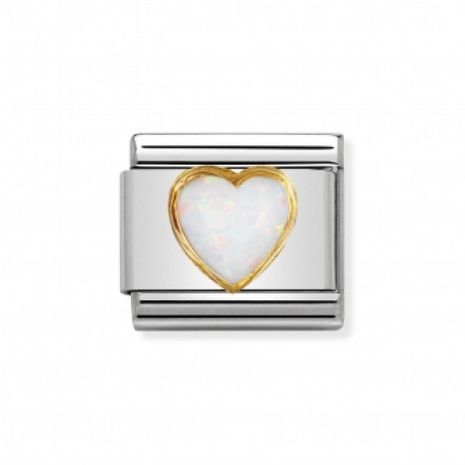 03050107 kleursteen opaal hart schakel Nomination staal met goud