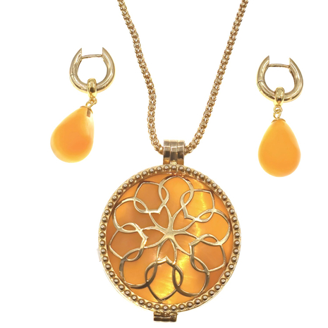 016 Geel verguld zilveren collier met oorhangers Oranje-Geel